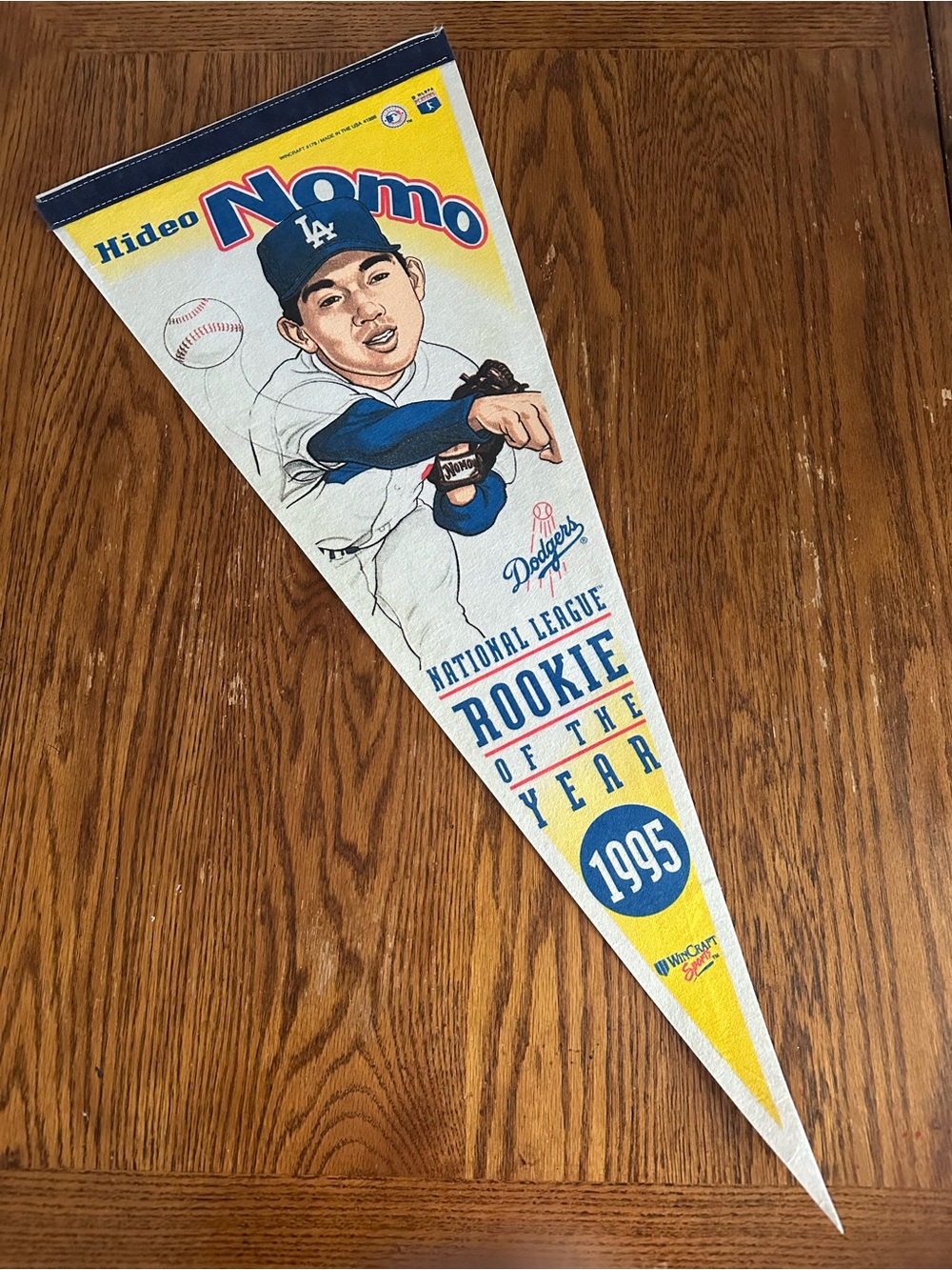 VTG 1995 Hideo Nomo LA Dodgers Rookie of the Year Pennant WinCraft 12x30 NOS